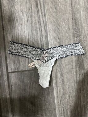 Victoria's Secret White Lace Thong with Black Lace Trim